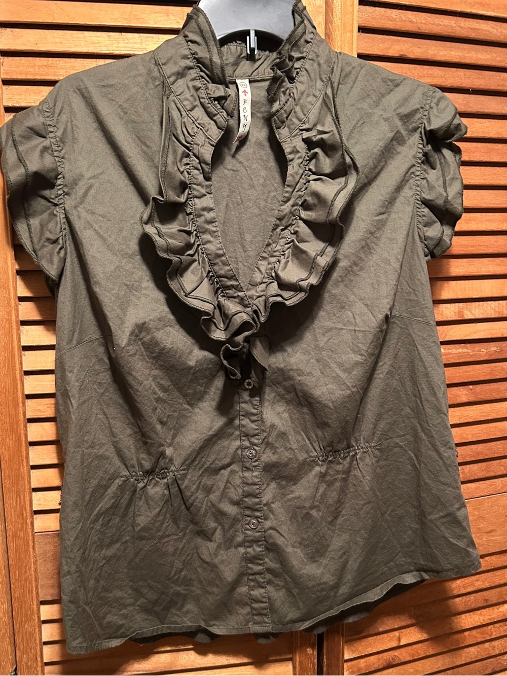 FCNY Olive Green Ruffled Button-Up Blouse